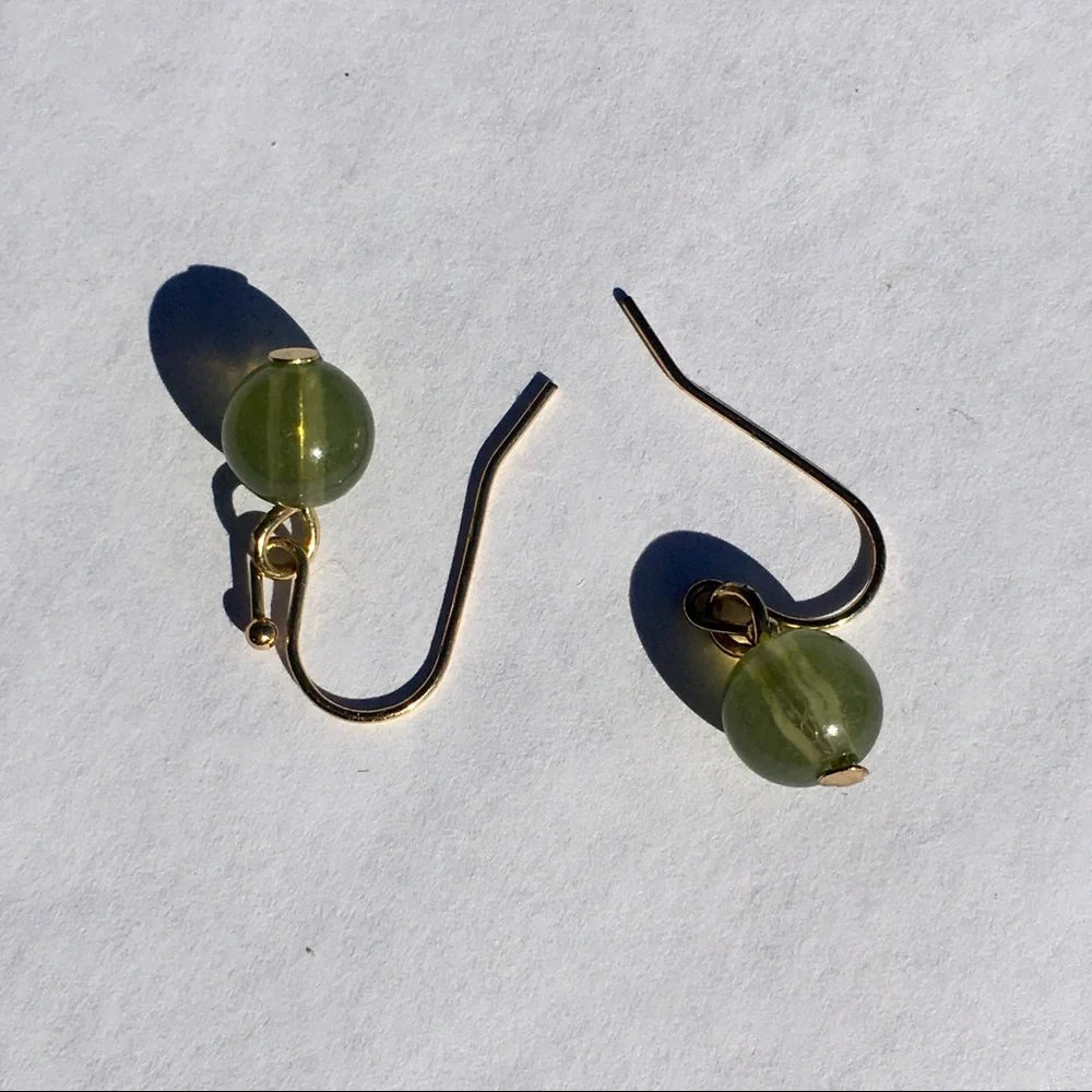 Green and Gold Dangle Earrings - Picture 2 of 3